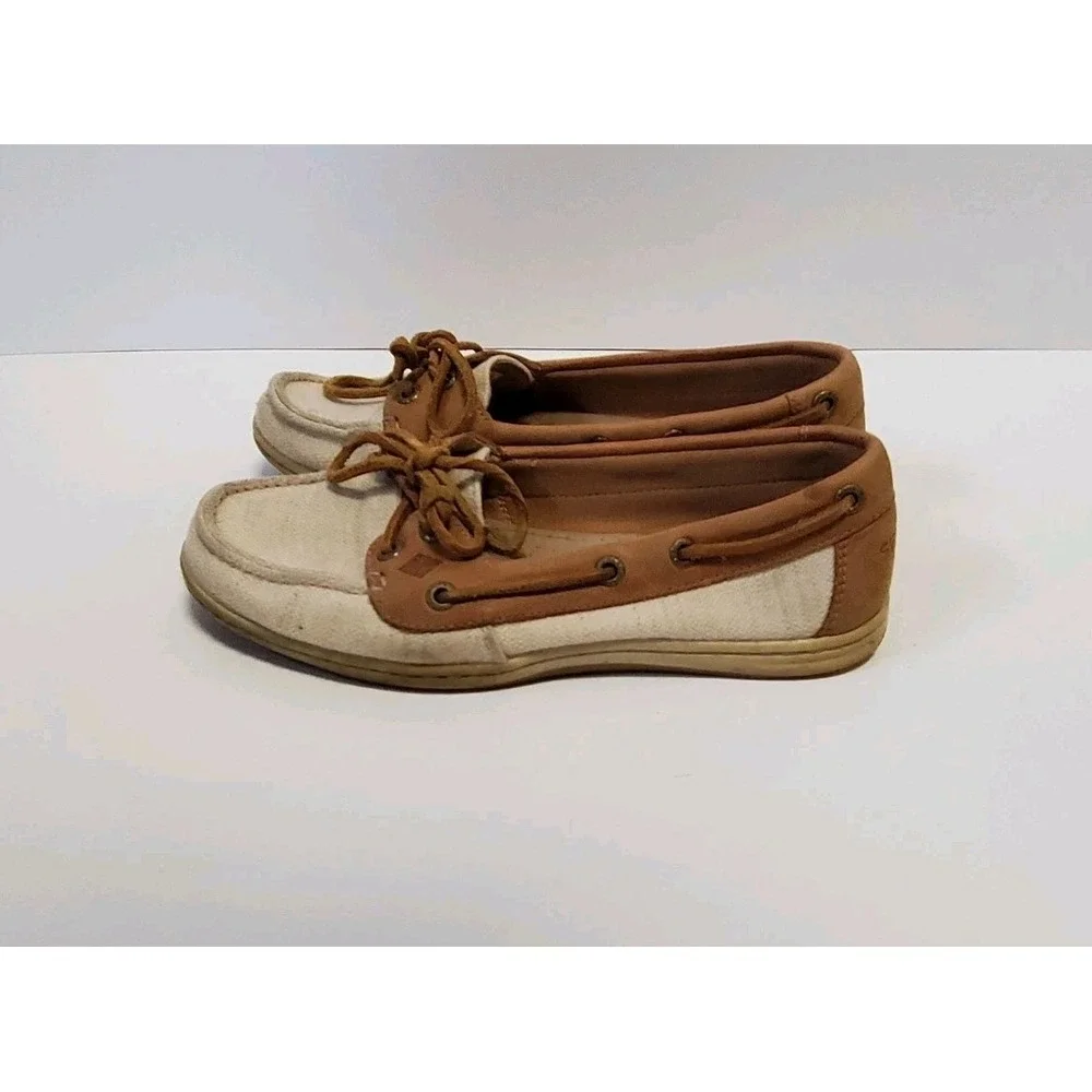 Womens Sperry Canvas and Leather Topsider Boat Shoes Size 7M Brown/Beige - Picture 5 of 12